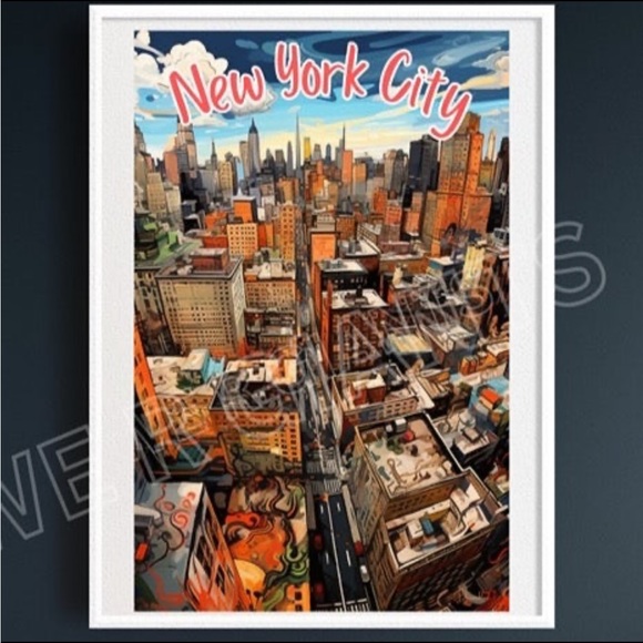 Art | New York City Aerial Skyline Poster Print 11x17 New York ...